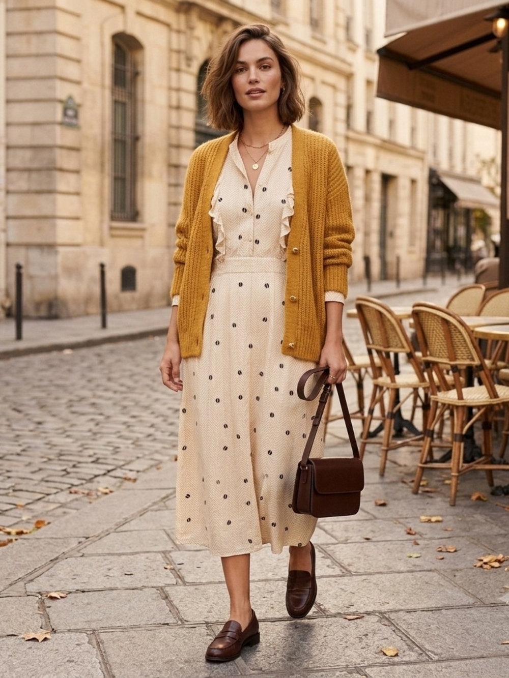 & Other Stories Paris Atelier Ruffle Bib Dress, Coffee Beans Size 4